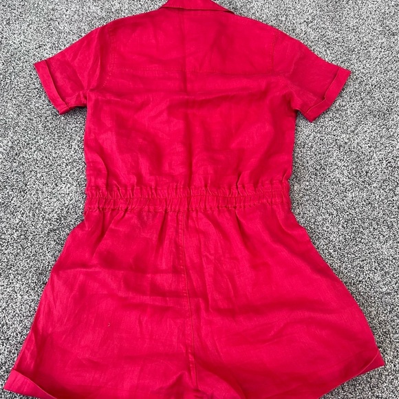 NWOT Blank NYC 100% Linen Short Sleeve Collared Elastic Waist Red Romper Size L - Picture 15 of 15